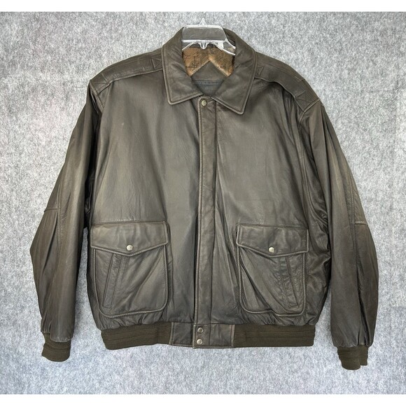 Roundtree & Yorke Men's Brown Leather Flight Bomber Aviator Jacket Coat Sz 2XL - Picture 1 of 13